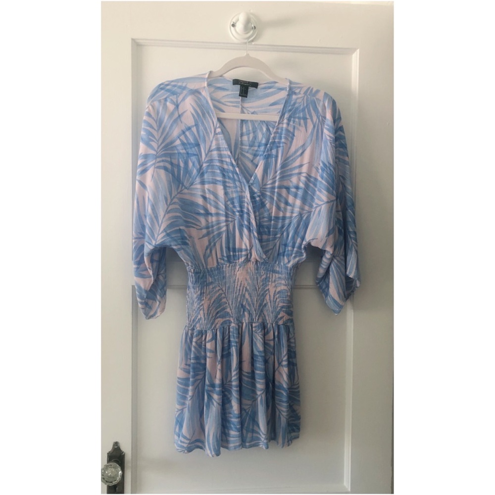 Forever21 Blue Palm Leaf Smocked Dress